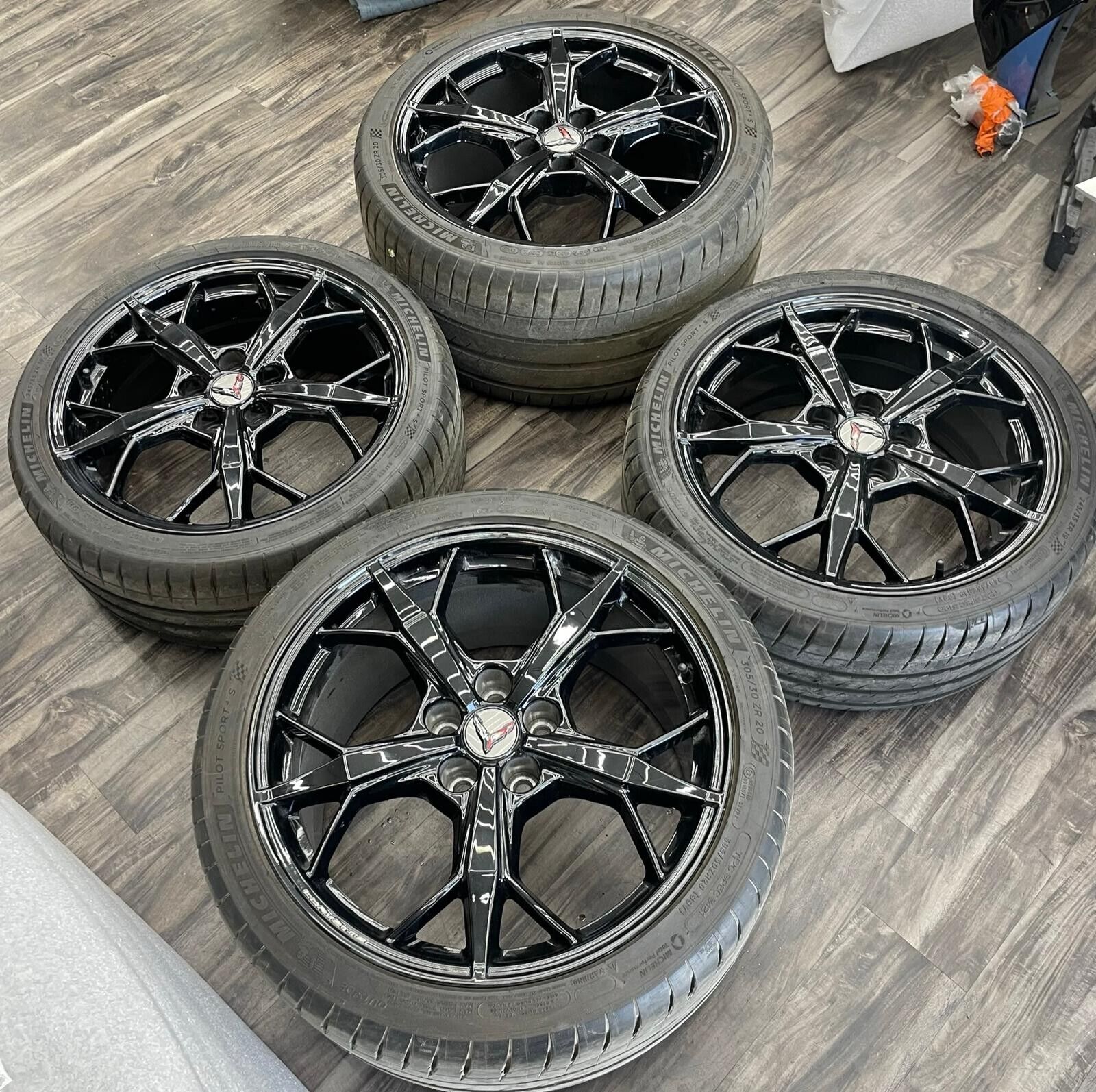 19 20" CORVETTE C8 WHEELS TIRES BLACK SET 4 OEM STOCK